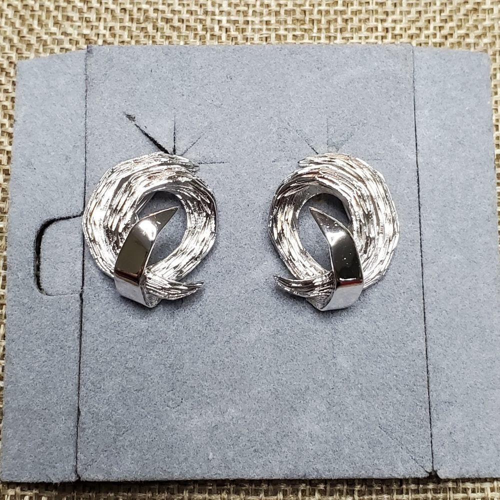 Trifari Silver Textured Clipped Earrings